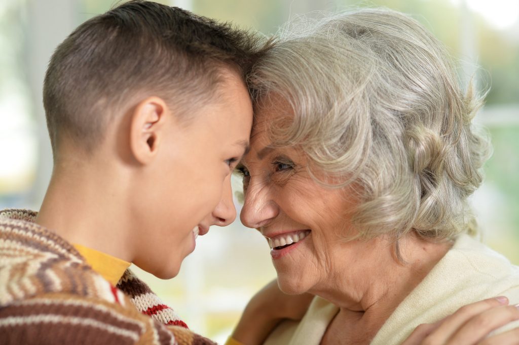 Grandma and grandson looking at each other